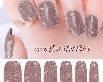 Mauve Garden Nail Wraps, 100% Nail Polish Strips, Nail Stickers.
