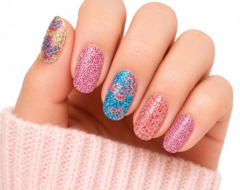 Kids Butterfly Kisses Glitter Nail Polish Strips: Non-Toxic Nail Wraps