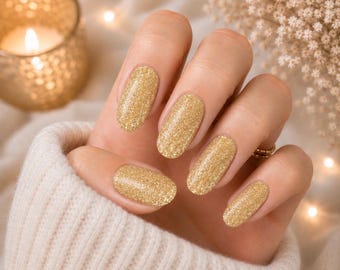 Gold Glitter Nail Polish Strips, Non-Toxic Nail Wraps