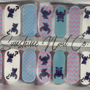 KIDS  Stitch Pink and Blue  Nail Wraps, 100% Nail Polish Stickers, Non-Toxic Nail Strips.