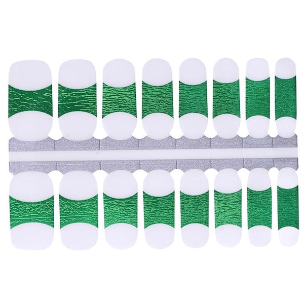 Green Shimmer French Manicure Nail Wraps, 100% Nail Polish Strips, Nail Stickers.