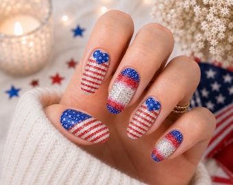 Bandes de vernis à ongles pailletées USA : Stickers patriotiques pour ongles