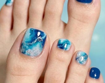 Ocean Marble Toe Nail Polish Strips: Non-Toxic Nail Wraps