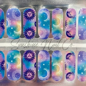 Sun & Moon Tye Dye Celestial Nail Wraps, 100% Nail Polish Stickers, Non-Toxic Nail Strips