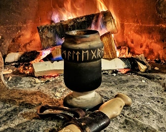 Wooden Mug Nordic Runes Medieval Times Wine Vessel - Handmade Viking Mug | Witaberget