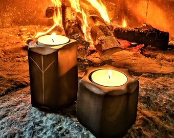 Tealight Holder Candle Stand Set Nordic Runes - Wooden Home Decor - Handmade Table Decoration | Witaberget