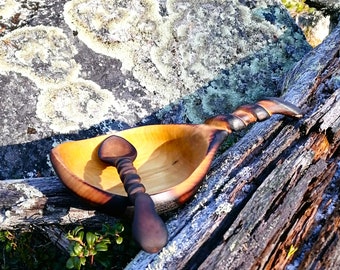 Large Kuksa & Spoon – Wooden Bowl Handmade Bushcraft Camping Gear - Farmhouse Decor Wooden Dish | Witaberget