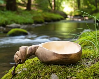 Swedish Kuksa - Wooden Coffee Cup - Hand Carved Birch Bushcraft & Camping Mug | Witaberget