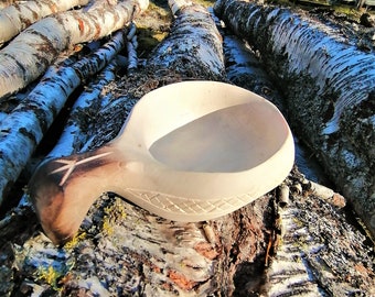 kuksa, kåsa,ククサ with carved patter,wooden bowl, bushcraft cup, travel mug,holz tasse, in birch handmade carved in nordic style by WitaBerget