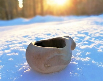 small wooden kuksa for strong drinks, whisky mug, bushcraft cup, kåsa, Holz Tasse,Schale carved  swedish birch by WitaBerget in viking style