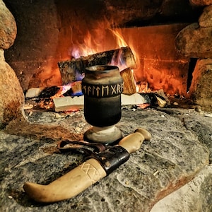 Wooden Mug with Runes | Hand-carved Viking Style | Rustic Mead & Wine Vessel | Witaberget