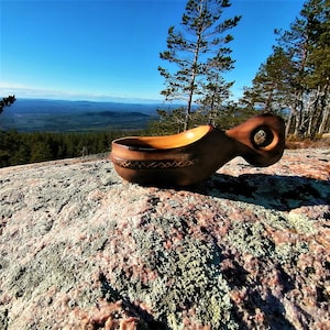 wooden kuksa hand made in lapland , travel mug, coffee cup, bushcraft bowl, guksi, hand carved in swedish birch