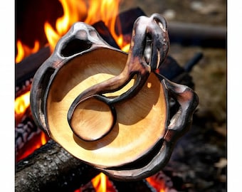 Dinner Plate & Wooden Spoon Set | Viking Style Wood Plate | Handmade Birch Serving Board | Witaberget