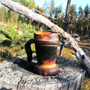 wooden beer mug, wooden beer stein, Holz Bierkrug, träölmugg, wooden viking mug, wooden mug with handle, medieval wooden mug, by witaberget