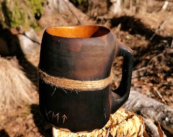 Beer Stein Viking Mug - Wooden Beer Tankard Nordic Runes Medieval Style | Witaberget