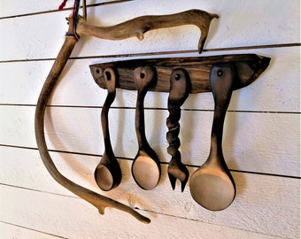 Wooden Spoon Set - Cooking Tools - Wall Decor - Coffee Scoop & Fork - Kitchen Serving Utensil | Witaberget