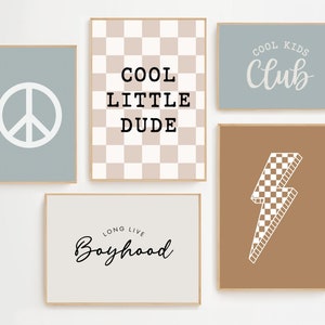 Cool kids club | Cool little dude | lightening bolt | Boys gallery wall set of 5 prints | Boyhood | Peace