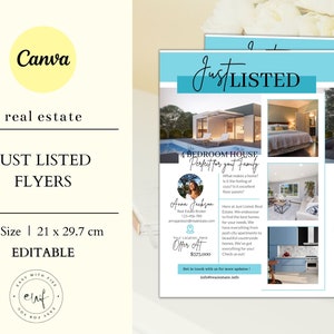 Real Estate Flyer Template, Just Listed Flyer, Open House Flyer, Real Estate Marketing, Realtor Marketing, Customizable Canva, Realtor Flyer