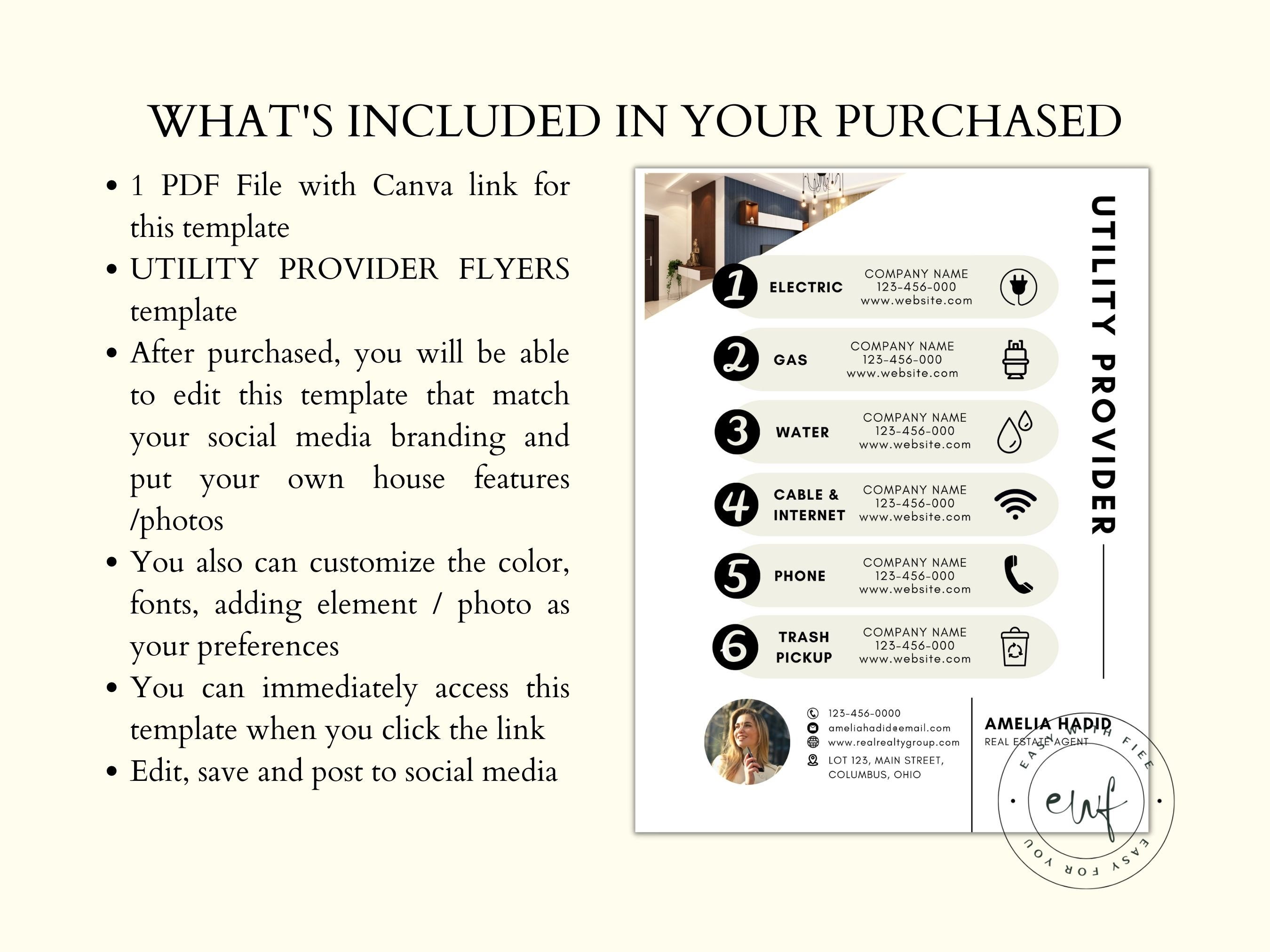 Utility Providers Flyer, Real Estate Utility Lists, Utility Providers ...