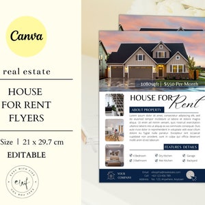 Real Estate Flyer Template, Just Listed Flyer, House For Rent, Real Estate Marketing, Realtor Marketing, Customizable Canva, Realtor Flyer