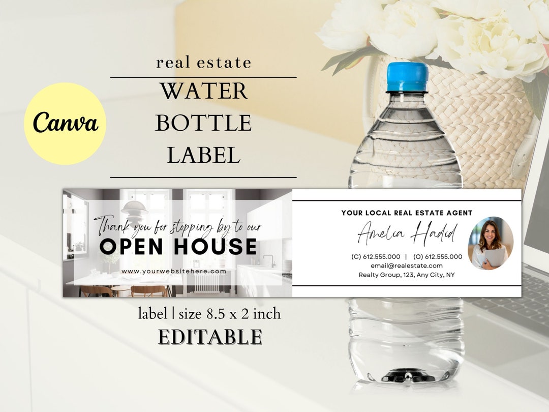 Open House Water Bottle Label, Open House Bottle Tag, Real Estate Water Bottle Label, Realtor