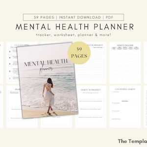 Mental Health Planner Bundle Printable, Self Care Tracker | Mental Health Journal | Wellness Workbook | Therapy worksheet,Anxiety management