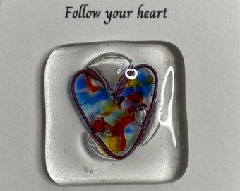 Multi color fused glass pocket heart