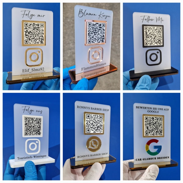 QR Social Media Ständer, Aufsteller,  Visitenkarte,  Homepage, Instagram, Scannen, Weiterleitung Email,Whatsapp, Google, Facebook, Pinterest