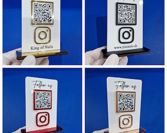 QR social media stand, stand, business card, homepage, Instagram, scanning, forwarding email, WhatsApp, Google, Facebook, Pinterest