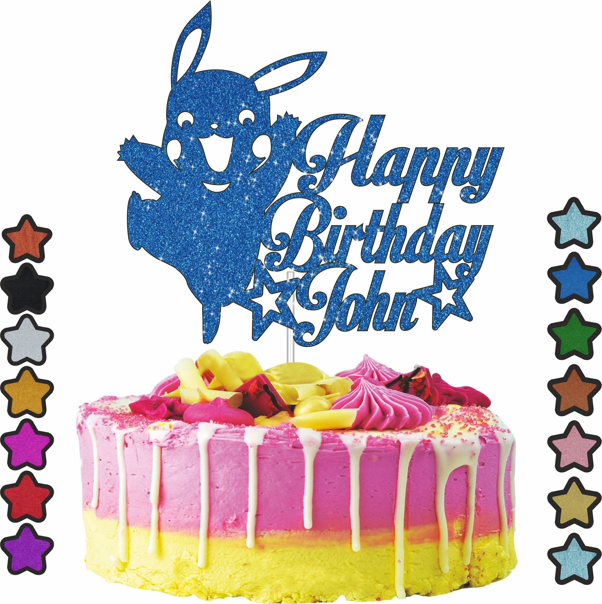 Pikachu Birthday Cupcake Topper Set Featuring Pikachu and Friends Figures and Decorative Themed Accessories 