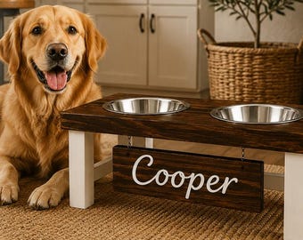 Rustic Farmhouse Dog Feeder, Elevated Dog Bowl Stand, Wooden Dog Feeding Station, Personalized Pet Furniture