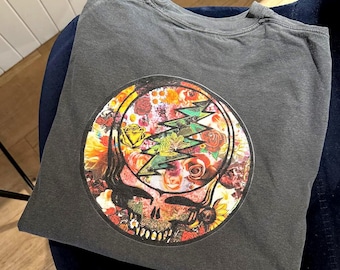 Collage Stealie Flower Grateful Dead Crop Tee