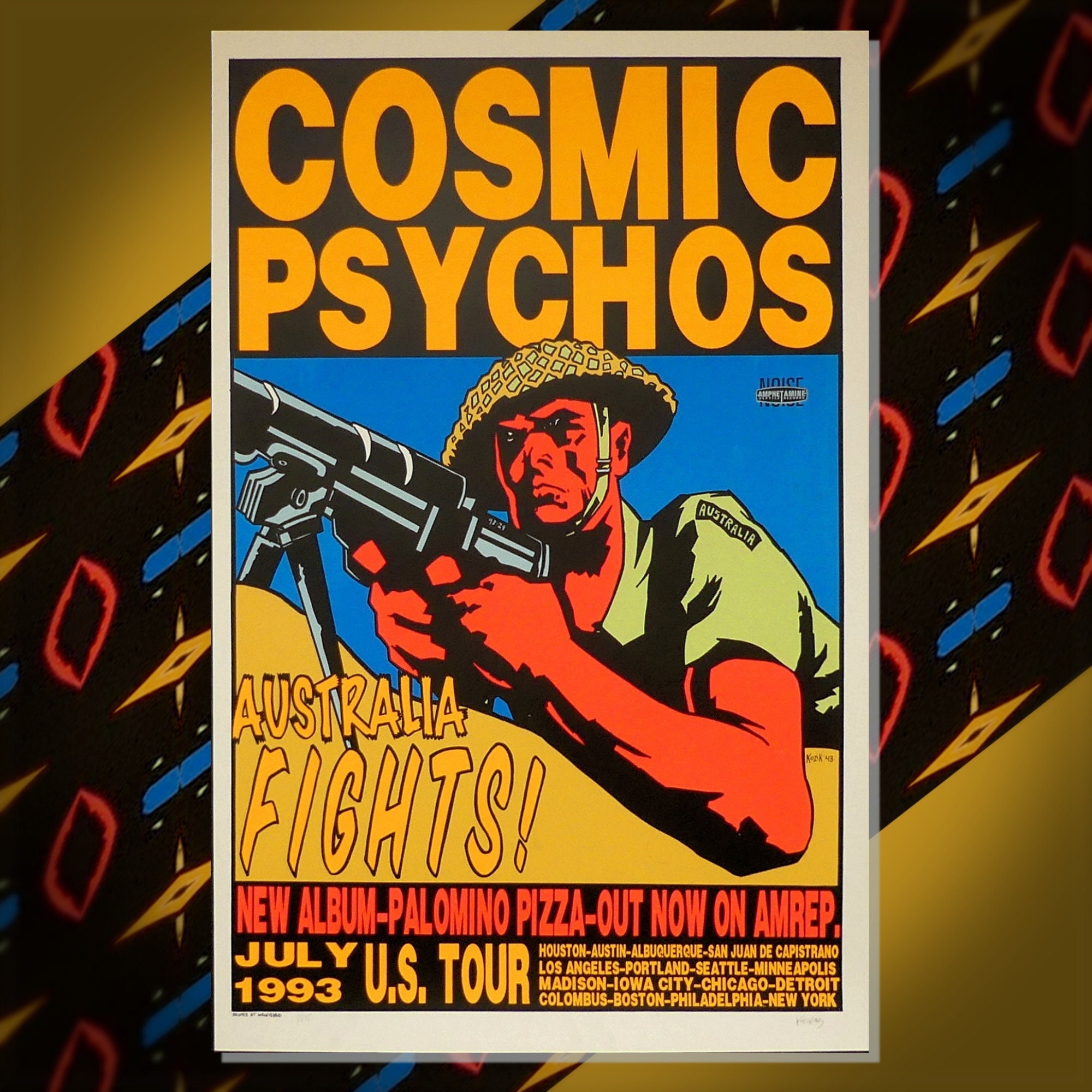 Cosmic Psychos US Tour Poster 1993 by Frank Kozik - Orange Ed. - S/N