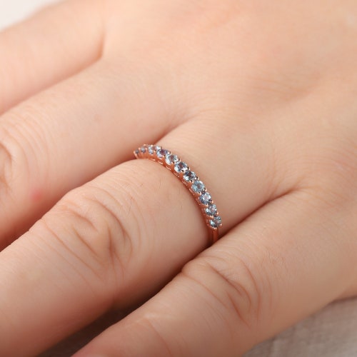 Vintage Alexandrite Wedding Band, Half Eternity shops Alexandrite Matching Band, 14k Rose Gold Straight Band, Silver Stackable Engagement Rings.