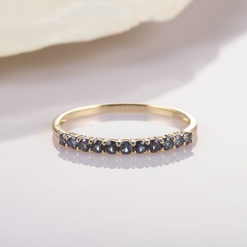 Vintage Alexandrite Wedding Band, Half Eternity shops Alexandrite Matching Band, 14k Rose Gold Straight Band, Silver Stackable Engagement Rings.