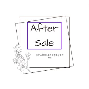 May include: A black and white illustration of orchid flowers with a black square frame around the text "After Sale" in a purple rectangle. The text "SPARKLEFOREVER US" is below the frame.