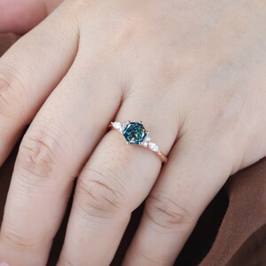 Dainty Hexagon Black Fire Opal Engagement Ring, Unique Mixed Fire Opal Wedding Ring, Art Deco Rose Gold Opal Promise Ring Gift For Women image 3
