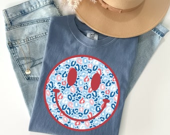 Patriotic Smiley Png Set Pf 2, Trendy Cheetah Smiley, Retro America Png, Patriotic Png., 4th of July sublimation design, Digital Download
