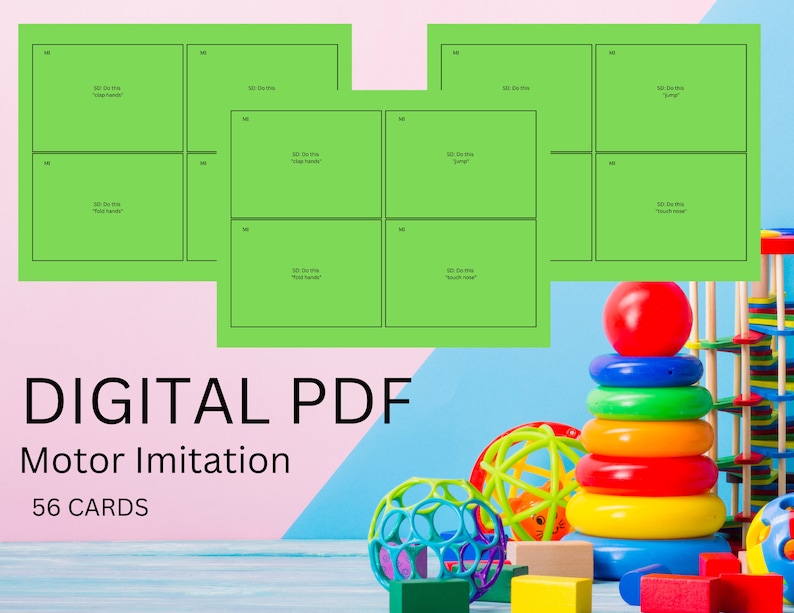 Digital ABA Therapy Material Cards for Motor Imitation Level 1 and 2.7 VBMAPP 56 Premade Cards