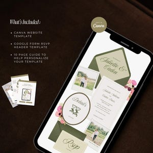 Green & Pink Floral Wedding Invitation Website Template, Editable Canva Design, RSVP Form, Wedding Invite, Digital Download image 4