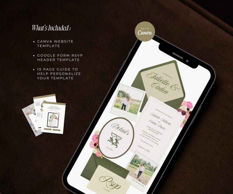 Green & Pink Floral Wedding Invitation Website Template, Editable Canva Design, RSVP Form, Wedding Invite, Digital Download image 4