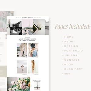 May include: A website homepage for a wedding photographer, Laura Graham. The website features a gallery of wedding photos, a blog, and contact information. The text "A Few of Our Favorite Wedding Galleries" is displayed on the page.