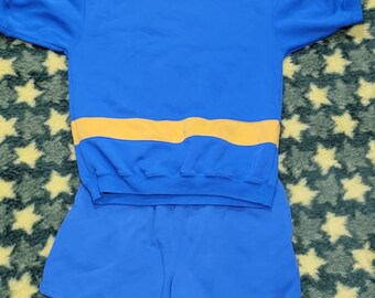 blue and yellow sweatsuit