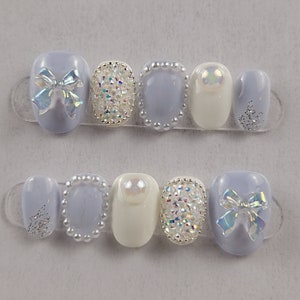 Ongle point bleu Aurora/ongle mignon/ongle rond court/ongle court ovale à presser