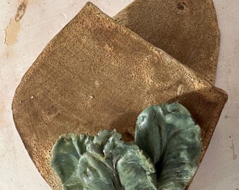 Rustic Leaf Cascade Wall Vase – Handmade Ceramic Wall Pocket Planter