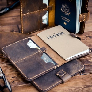 Field notes cover with Pen, Personalized passport cover, Unisex Travel Wallet,  Hand-stitched Leather Wallet