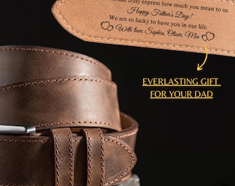 Personalized Leather Belt for Dad, Custom Engraved Men's Belt Gift for Father, Handmade Leather Belt for Husband