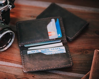 Minimalist Wallet, Slim Card Sleeve,  Antique Leather Card Holder. Personalized Wallet