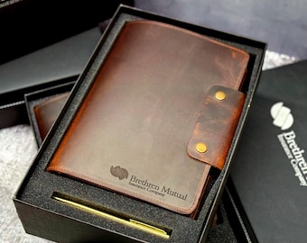 Refillable Leather Journal with Gift Box and Free Pen– Company Logo Gift, Employee Onboarding Gift, Client & HR Gifts,