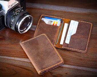 Handmade Slim Front pocket wallet, The Wilder Slim Wallet,  Antique Leather Card Sleeve, Minimalist Personalized Card Holder